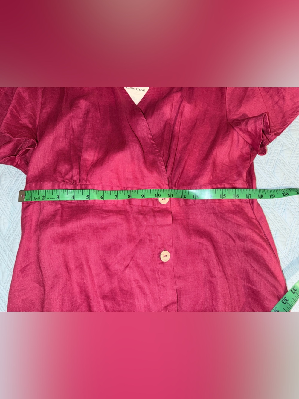 Linen Raspberry Wrap-Style Midi Dress - Picture 6 of 9